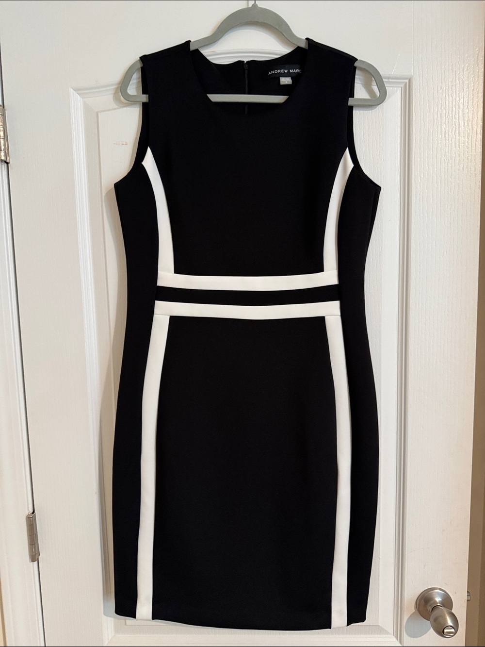 Andrew Marc Black and White Contrast Sheath Dress